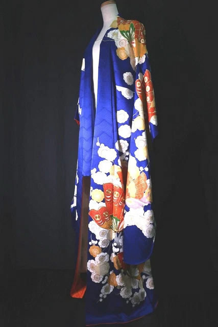 8677H5 Silk Japanese Kimono Furisode Butterfly Plum blossom Tall