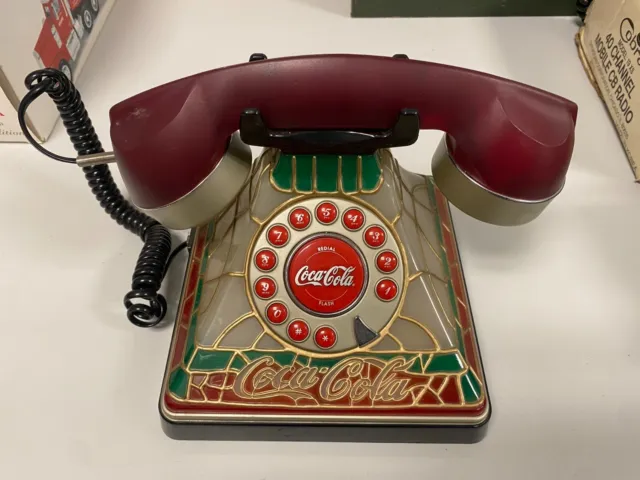 Vintage Coca-Cola Telephone Light Up Stained Glass Look 2001 Land Line phone