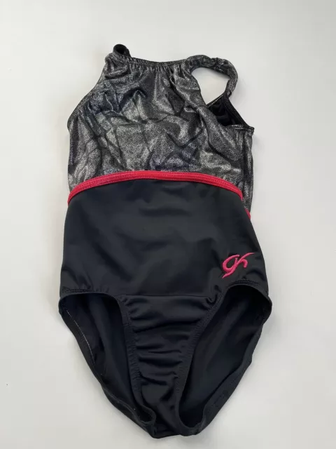 GK Elite CM Gymnastics Leotard Child Medium Black Silver Foil