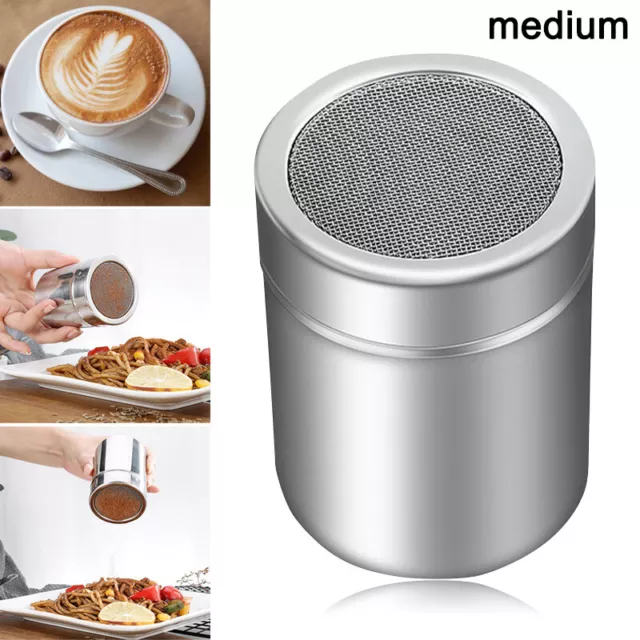 Chocolate Shaker Icing Cocoa Flour Sugar Cappuccino Sifters &Lid Stainless Steel