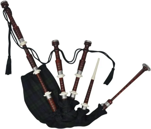 100% Tuneable Scottish Great Highlands Bagpipe - Rosewood Red Haif Silver Mounts