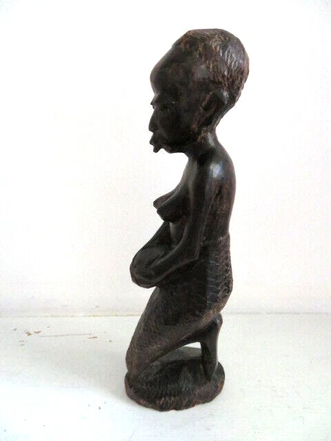 Vintage-Real Ebony Wood African Woman Tanzania Hand Carved By Makonde Tribe 3
