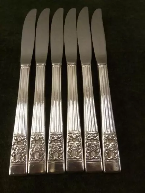 6 Vintage Oneida Coronation pattern silver plated Dessert Side Knives Hampton #1