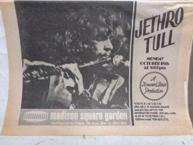 Vintage AD Jethro Tull 1976 Madison Square Garden Large concert OLD !