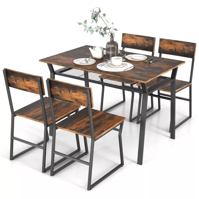 Industrial 5 Piece Dining Table Set Rectangular Kitchen Table With 4 Chairs