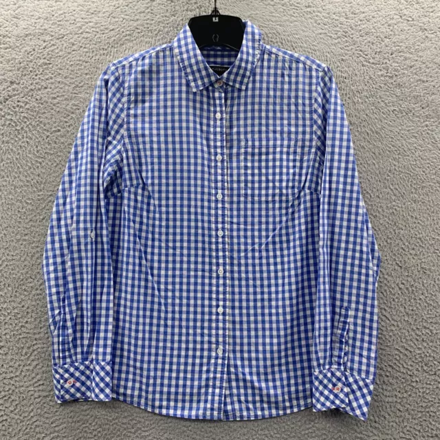 TALBOTS Shirt Womens Size 6 Plaid Button Up Blouse Top Long Sleeve White Blue