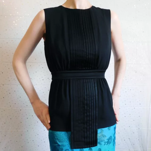 Sass & Bide Black with Vertical Pin tuck Pleat Front Detail Blouse Size 6