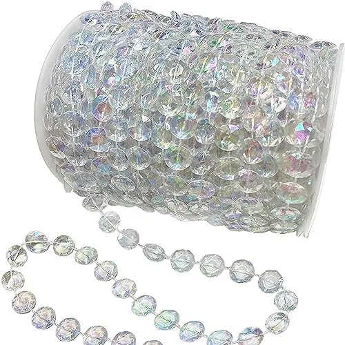 Jishi 99ft Crystal Beads Garland Strand, Iridescent Clear Acrylic Diamond
