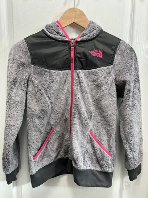 The North Face Jacket Girls Size Medium 10-12 Grey Full Zip Hooded Furry Jacket