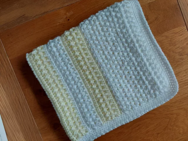 Crochet Baby Blanket For Pram/ Stroller. Lemon and  White. Hand Made. New