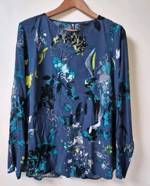 Next Ladies Navy Flowery Long Sleeve Top Size 16