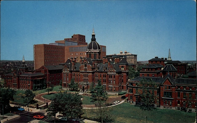 Baltimore Maryland Johns Hopkins Hospital building aerial vintage postcard