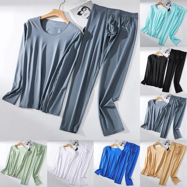 COOL MENS ICE Silk Long Johns Set Ultra Thin Long Underwear Topbottom ...