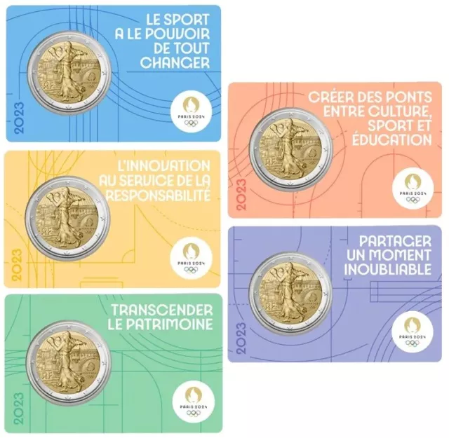 5 x Coincard 2 Euro Sondermünze Frankreich 2023"Olympische Spiele Paris 2024"
