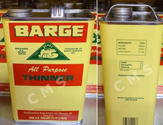 Barge Original All-Purpose Thinner 1 Gallon (1GA=4QT) Quabaug Yellow Tin Can USA