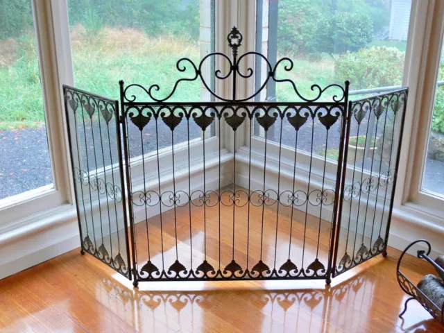 FRENCH PROVINCIAL FIRE SCREEN guard 3 PARTS  WROUGHT IRON QUALITY NEW