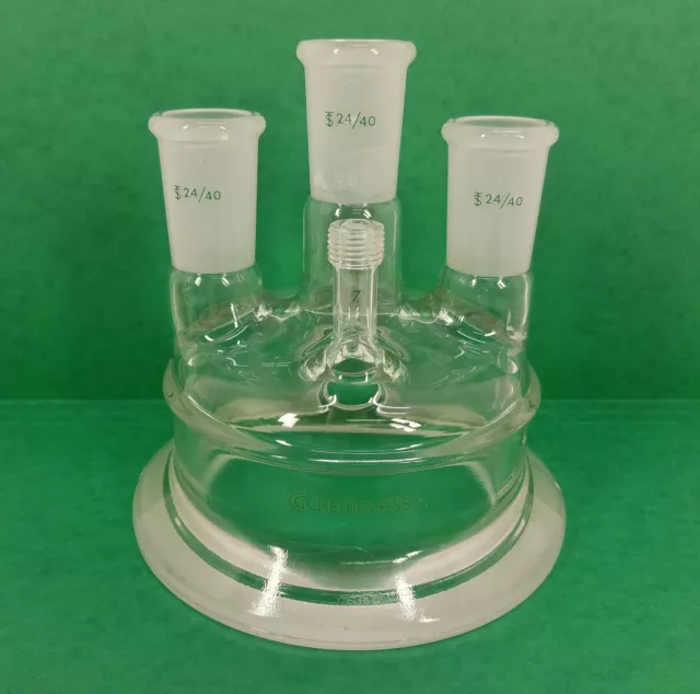 ChemGlass CG-1944-01 Reaction Vessel 4-Neck Lid (3) 24/40, (1) #7 Thread, 100mm