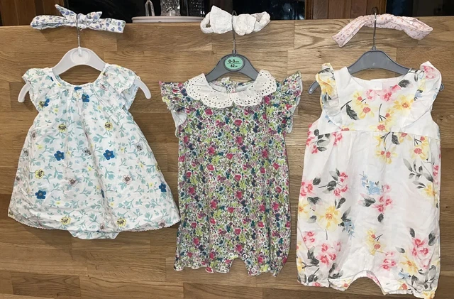 Baby Girls Romper Playsuit Bundle 6-9 Months Frilled Vintage Floral Ruffle Lace