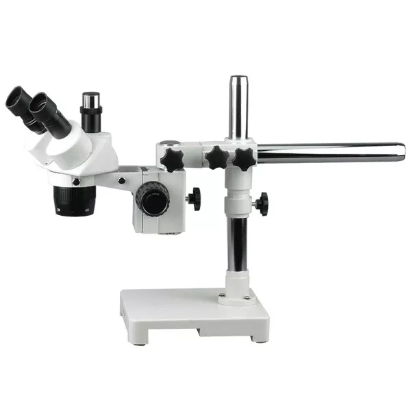 AmScope 5X-10X-15X-30X Trinocular Stereo Microscope with Single Arm Boom Stand