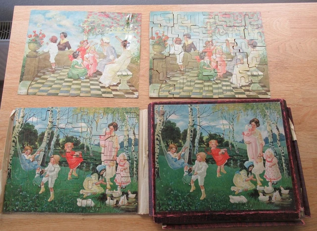 Sehr altes Puzzle / 2 schöne Motive / Puzzlestücke sind aus Holz um 1910