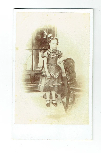 Victorian cdv photo girl standing arm on chair unstated photographer
