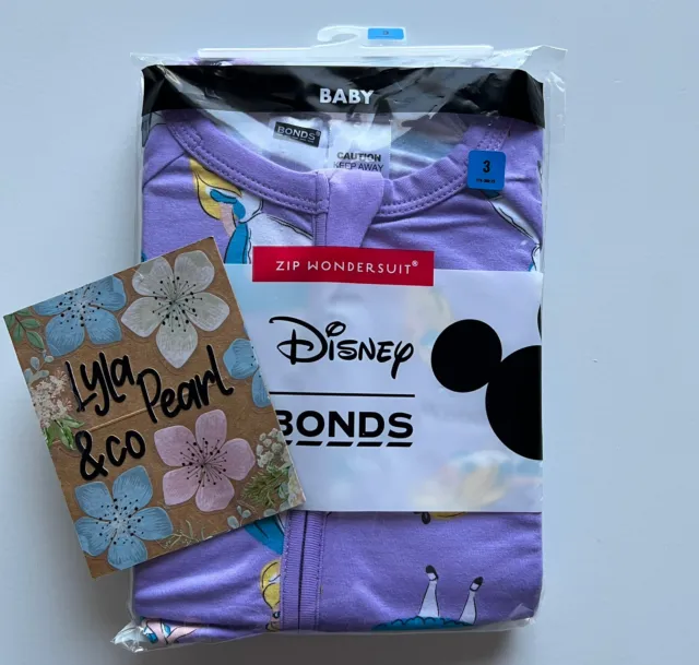 Size 3 • Bonds X Disney - Purple Alice In Wonderland Wondersuit Zippy • BNIP