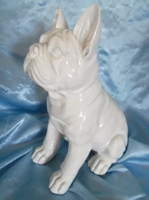 Lovely Detailed Ceramic White Sitting French Bulldog 11 in Tall Statue