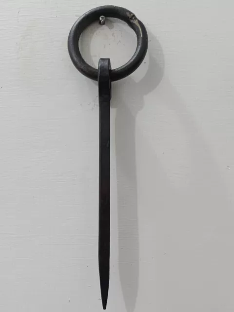 Antique Wrought Iron Tethering Ring on Pin Meat Beam Game Black Antique Hook
