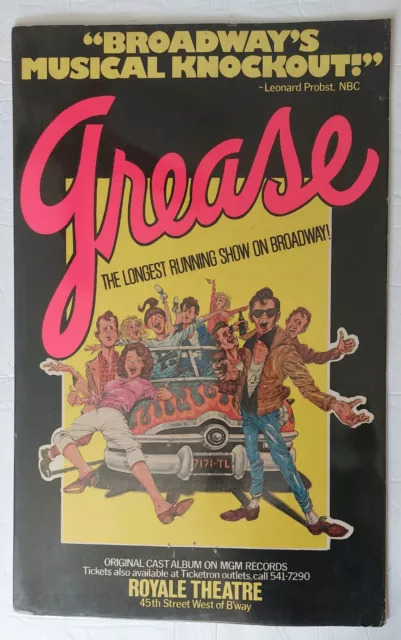 VINTAGE GREASE (BROADWAY) POSTER 22 x 14 1970's The ROYALE THEATRE ORIGINAL