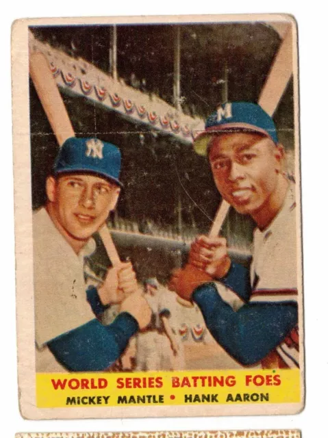 1958 Topps - #418 Mickey Mantle, Hank Aaron world Series Batting Foes  0278