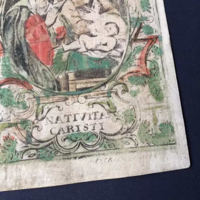 Image Pieuse XVIIè sur Vélin École Flamande Nativité Holy Card Santino 17thC 2