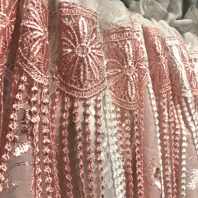 Pink and White Embroidered Curtain Drape Custom 7 feet x 16 feet Cyclorama