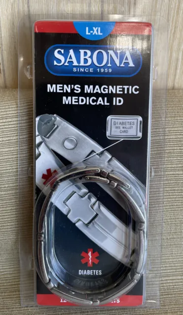 NEW SABONA Men’s Magnetic Medical Alert ID Bracelet Diabetes Size Large-XL