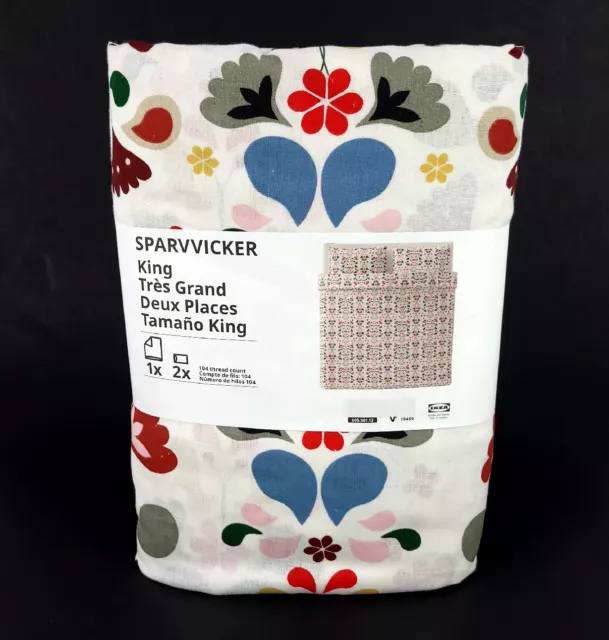 Ikea Sparvvicker King Duvet Cover & 2 Pillowcases Cotton White Floral New