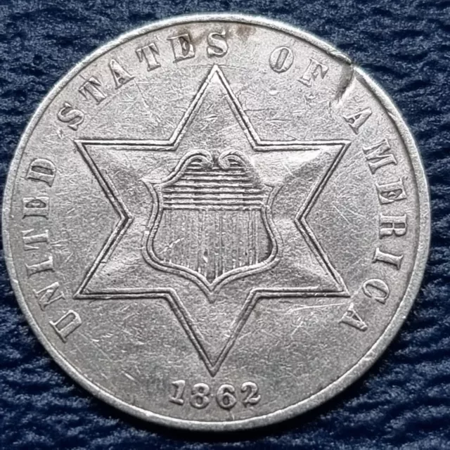 1862 Three Cent Silver Trime 3c Higher Grade AU Details #72181
