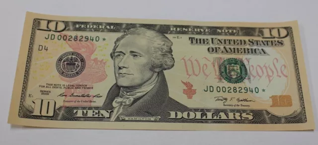 Gem Uncirculated 2009 Ten Dollar Star Note FRB Cleveland D $10 Bills Unc