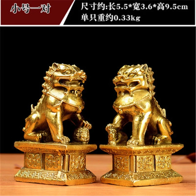 A Pair Feng Shui Chinese Bronze Lion Statue Copper Evil Guardian Door Fu Foo Dog