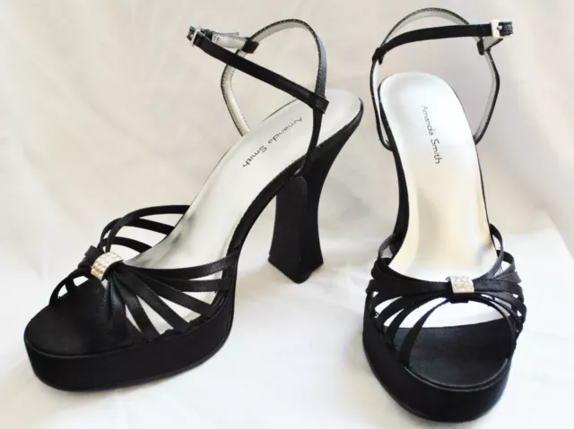 Amanda Smith Black Shiny Rhinestone Ankle Strap Platform Heeled Pump Shoes 5.5