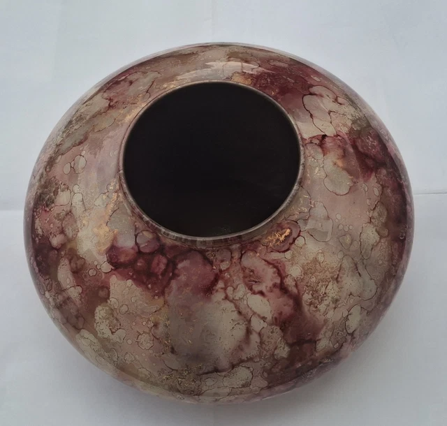 Vase Décoratif LAQUE LINE Pièce Unique – Verre Soufflé Main, Rouge Et Or, Art Nouveau