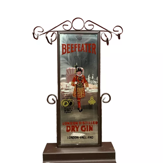 Beefeater Gin tabletop mirror bar sign w hooks 10 x 3 on stand