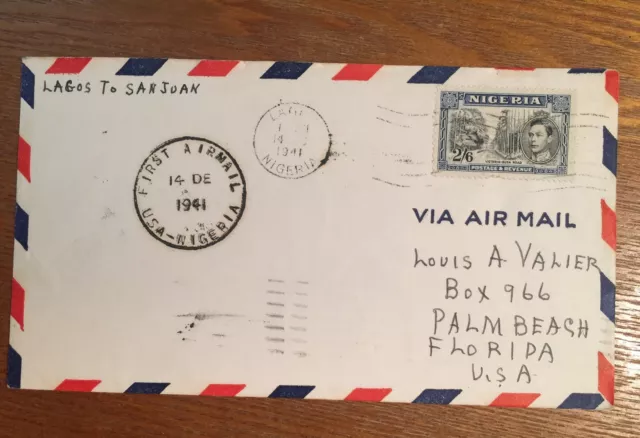 1941 First Flight Cover FAM F22-9E Lagos Nigeria To San Juan 118-53