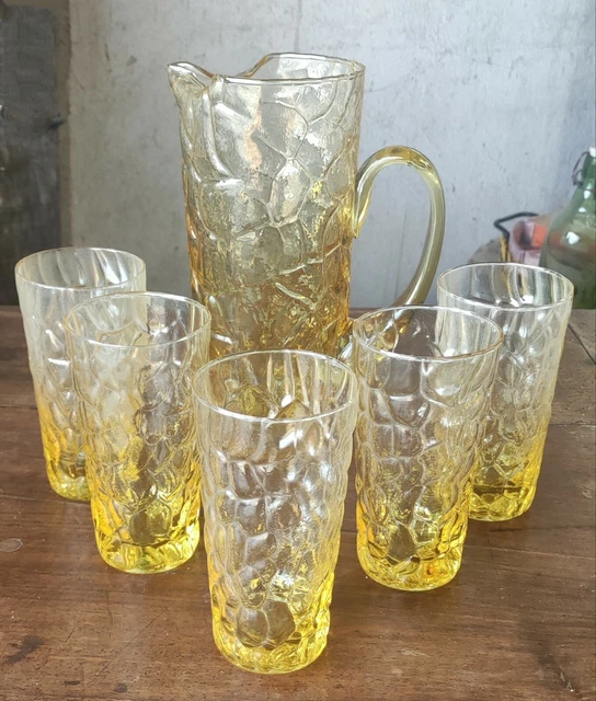 SERVICE A ORANGEADE jaune Vintage/pichet+5 verres vintage/vintage glasses EUR 75,00 - FR
