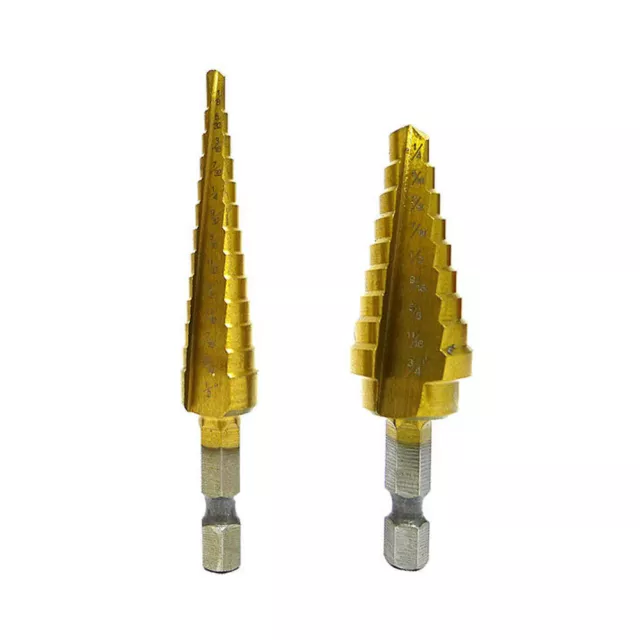 2 Pc Titanium Step Drill Bit Set Bits Uni 9 & 13 Step Hss Power Drills 1/4 3/4