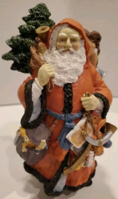 Vintage Santa Figurine Carrying Toys Christmas Tree Resin Heavy 8" 90s