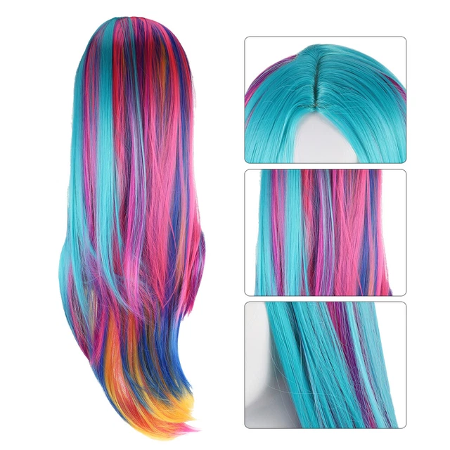 Rainbow Ombre Wig Long Straight Wigs Colored Hair Accessories