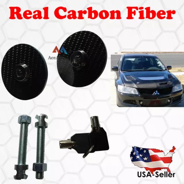 JDM Style Real CARBON FIBER FRONT HOOD PIN KEY LOCKING Racing Mount Bonnet