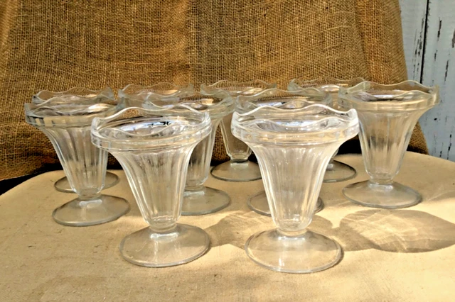 Lot De 6 Coupes à Glace Vintage En Verre Orange Givré à Effets Bulles