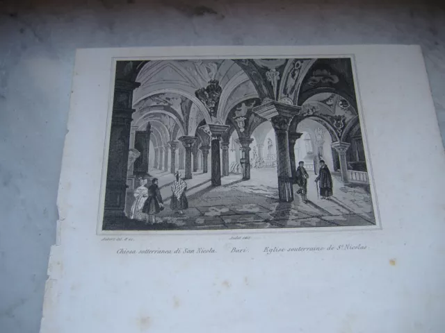 1800 Incisione Bari Chiesa Sotterranea S.nicola Puglia Regno Delle Due Sicilie
