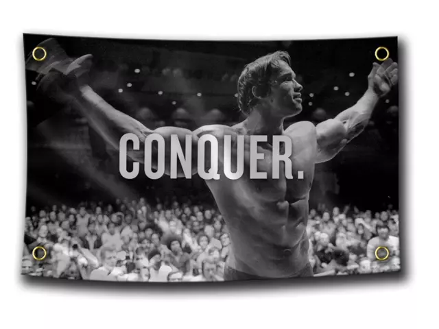 Arnold Schwarzenegger Motivational 3X5 Ft Conquer Home Gym Flag Body Building...