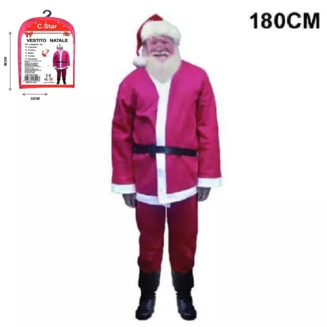Costume Vestito Babbo Natale Santa Claus da Adulto Uomo Taglia Unica Cappello